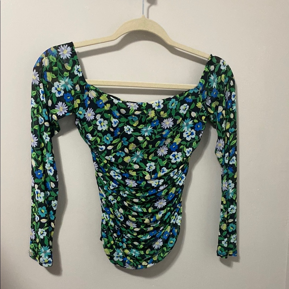 NWOT! AFRM Blue and Green Ruched Sheer Top